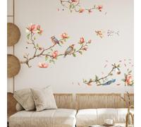 Adesivi murali con uccelli di magnolia, carta da parati per la decorazione