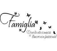 ADESIVI MURALI FAMIGLIA DOVE LA VITA COMINCIA FRASE WALL STICKERS con FARFALLE