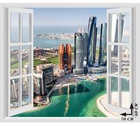 Adesivi Murali Finestra - Paesaggi Vari Mare e Oceano - WALL STICKERS 3D parete muro (60x70 cm, Abu Dhabi Emirati Arabi - N037)