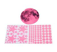 Adesivi murali fluorescenti al buio, luna, stelle e pois luminosi, decorazioni per la camera da letto e il soggiorno. (Rosa)