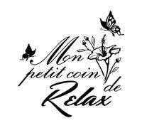 Adesivi murali Francia Il mio piccolo angolo relax Salone di trucco Butterfly Flower 36x36cm Autoadesivo Nero