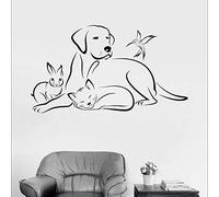 Adesivi murali in bianco e nero - Cane Gatto Uccello Coniglio Animale Decorazione Soggiorno Camera da letto Cameretta Bambini Adesivo da parete in vinile impermeabile 57 x 45 cm