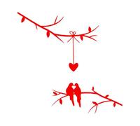 Adesivi murali in PVC Uccellini innamorati dei cartoni animati su un ramo di un albero, cuore, cameretta romantica 54x55.4cm Decorazione carrozzeria auto Rosso