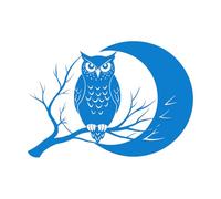 Adesivi murali in vinile Gufo appollaiato sul ramo di un albero contro la luna piena 68x96.7cm Vetrine Blu