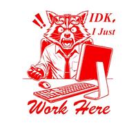 Adesivi murali in vinile Non lo so, lavoro qui, è divertente il procione 54.6x60.8cm Non danneggia la superficie della parete Rosso