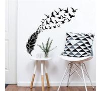 Adesivi murali in vinile - Piuma che diventa uccelli - Adesivo da muro rimovibile nero - Adatto per la decorazione del dormitorio. 58X55Cm