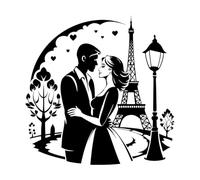 Adesivi murali in vinile una coppia che si bacia davanti alla torre Eiffel 42x42.3cm È possibile modificare e aggiungere informazioni Nero