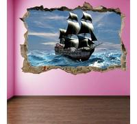 Adesivi Murali Incrinati 3D Nave Camera da Letto per Bambini Carta da Parati Artistica per La Scuola Materna Corridoio Corridoio Decorazione della Camera dei Bambini Murale Fai da Te, 52x78cm