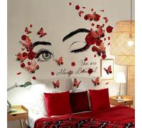 Adesivi murali Ispiratore,Adesivi Murali Rosse Adesivi Ciglia Graziose Occhi,Decalcomanie Farfalla Adesivi Murali per Donne Lady Camera da Letto Soggiorno Salone di Bellezza Yoga Studio Home Decor