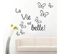 Adesivi Murali, La Vita È Bella Adesivi Murali Con Detti Francesi Bellissima Farfalla Decorazione Della Casa Parete In Vinile Fai Da Te 84X59Cm