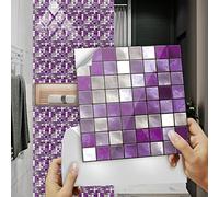 Adesivi Murali Mosaico Grigio Viola Pavimento PVC Adesivo Pelare e Attaccare Vinile Mattonelle Adesive Impermeabile Piastrelle Adesive Cucina Piastrelle Adesive Bagno 10 Pezzi(15x15cm)