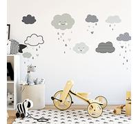 Adesivi murali per bambini - Decorazione cameretta bambino - Adesivi murali per bambini - Adesivo da parete scandinavo - Adesivo da parete nuvole sotto una dolce pioggia - H120 x L80 cm