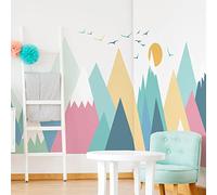 Adesivi murali per bambini - Decorazione cameretta bambino - Adesivi murali per bambini - Adesivo da parete scandinavo - Adesivo da parete gigante montagne scandinave colorka - H120 x L180 cm