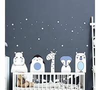 Adesivi murali per bambini - Decorazione cameretta bambino - Adesivi murali per bambini - Adesivo da parete scandinavo - Adesivo da parete per animali domestici della notte - H120 x L180 cm