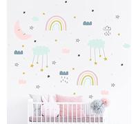 Adesivi murali per bambini - Decorazione cameretta bambino - Adesivi murali per bambini - Adesivo da parete scandinavo - Adesivo da parete con dinosauri e stelle cadenti - H120 x L180 cm