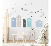 Adesivi murali per bambini - Decorazione cameretta bambino - Adesivi murali per bambini - Adesivo da parete scandinavo - Adesivo da parete gigante città al crepuscolo - H60 x L90 cm