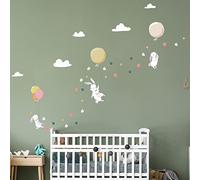 Adesivi murali per bambini - Decorazione cameretta bambino - Adesivo da parete per cameretta bambini - Adesivo da parete coniglio alla conquista dei fiori - H60 x L90 cm