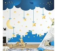 Adesivi murali per bambini - Decorazione cameretta bambino - Adesivo da parete per cameretta bambini - Adesivo da parete stelle e nuvole in città - H60 x L90 cm