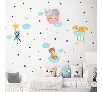 Adesivi murali per bambini - Decorazione cameretta bambino - Adesivo da parete per cameretta bambini - Adesivo da parete con animali e nuvole magiche - H60 x L90 cm