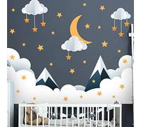 Adesivi murali per bambini - Decorazione cameretta bambino - Adesivo da parete per cameretta bambini - Adesivo da parete montagne nelle stelle e nuvole - H60 x L90 cm