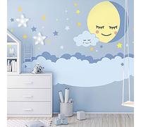 Adesivi murali per bambini - Decorazione cameretta bambino - Adesivo da parete scandinavo - Adesivo da parete gigante nuvola e stelle notturne - H120 x L180 cm