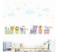 Adesivi murali per bambini - Decorazione cameretta bambino - Adesivo da parete scandinavo - Adesivo da parete con animali della giungla che si muove verso l'avventura - H60 x L90 cm