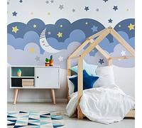Adesivi murali per bambini, decorazione per cameretta dei bambini, adesivi da parete scandinavo, adesivi da parete gigante, nuvole, stelle e luna, H80 x L120 cm