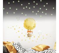 Adesivi murali per bambini, decorazione per cameretta dei bambini, adesivo da parete per bambini, motivo: volpe viaggiatore e 80 stelle (150 x 160 cm) + 100 adesivi a forma di stelle fosforescenti