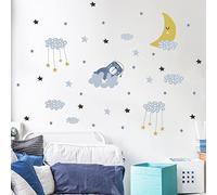 Adesivi murali per bambini, decorazione per la cameretta dei bambini, adesivi da parete, motivo: orsetto e stelle della notte, 60 x 90 cm