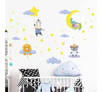 Adesivi murali per bambini, decorazione per la cameretta dei bambini, adesivi da parete scandinavo, adesivi da parete con animali nelle nuvole e le stelle, altezza 60 x larghezza 90 cm