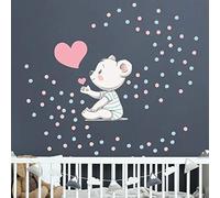 Adesivi murali per bambini, decorazione per la cameretta dei bambini, adesivi murali per bambini, motivo: orsetto innamorato, con 100 cerchi - Adesivo da parete per bambini, H40 x L30 cm