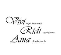 ADESIVI MURALI PER LA CASA WALL STICKERS Vivi Ridi Ama STICKER FRASE AFORISMA ADESIVO MURALE (LARGE 60 X 30 CM.) (Nero Lucido)