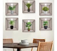 Adesivi Murali Piante 6pcs, Realistico Verde Pianta In Vaso Impermeabile Wall Art Adesivi 3D Vinile Autoadesivo Wall Sticker per Soggiorno Camera da letto Bagno Cucina Decor Ufficio