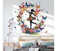 Adesivi murali ragazza farfalla,decalcomania parete fata del fiore, murale floreale variopinto delle farfalle Decorazione murale parete per la camera da letto del bambino delle ragazze