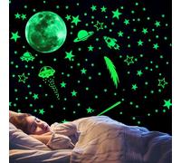 Adesivi murali stelle, razzi e pianeti che si illuminano al buio Decalcomanie stelle luminose Adesivi murali stelle luminose Adesivi murali stelle da soffitto Spazio (verde)