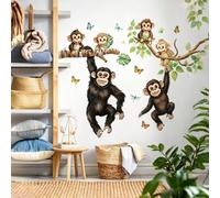 Adesivi murali stile Mori con gorilla e scimmia, texture acquerello / realistica, colori freschi e morbidi, molteplici design, perfetti per i genitori per creare rapidamente uno spazio giocoso, miglio