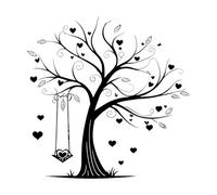 Adesivi murali un bellissimo albero dell'amore con cuori e un design vibrante 42x42.1cm Adesivi per vetrine Nero