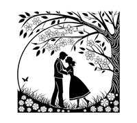 Adesivi murali una coppia che si bacia sotto un albero con fiori 42x42.1cm Abbellimento murale Nero