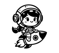 Adesivi murali una ragazza astronauta dei cartoni animati che cavalca un razzo 40x50.5cm Non danneggia la superficie della parete Nero