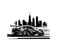 Adesivi murali un'auto da corsa di fronte allo skyline di una città 36x56.8cm Decorazione negozio Nero