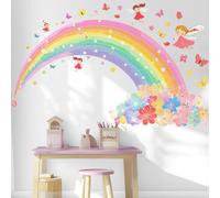 Adesivi murali VePret Fiori Arcobaleno Rosa, Rimosibili e Autoadesivi, Grandi Adesivi e Affreschi Murali con Fate e Farfalle, Arte Decorativa Rimosibile in Vinile per Camera da Letto Ragazza