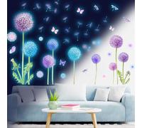 Adesivi Muro Dente di Leone Fluorescenti Adesivo da Parete Luminoso Tarassaco Farfalla Adesivi Murali Farfalle Libellula Decorazione Murale Asilo Nido Camera da Letto Salotto Cameretta Bambini Blu