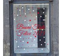 adesivi natale per vetrine allestimento vetrofanie per negozi buone feste a1099
