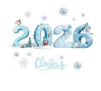 Adesivi Natalizi per Vetri - Buon Anno 2026 Con Pupazzo Di Neve E Fiocchi Di Neve - Pellicole Statiche Riusabili Per Negozi Ristoranti Centri Commerciali Uffici Scuola