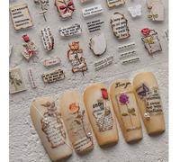 Adesivi per arte di unghie 3D ispirati a giornali e cartellone vintage, decorativi, autoadesivi, ideali per manicure fai-da-te in casa o in salone, adatti per donne e ragazze Animale,Lettere,Piante,Mo