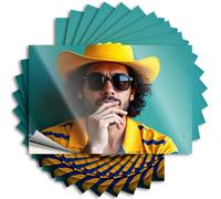 Adesivi per auto cappello giallo, strisce blu, posa fiduciosa. 10 adesivi divertenti per auto (6 x 9 cm)