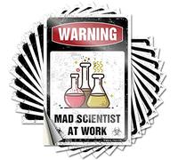 Adesivi per auto con scritta in lingua inglese "Warning Mad Scientist At Work", 10 pezzi, divertenti cartelli per bar e casa, adesivi per auto (12 x 18 cm)