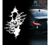Adesivi per auto con teschio horror, 2 pezzi, 12 x 18 cm, adesivi per auto horror 3D per carrozzeria auto, decalcomania per Halloween, adesivi decorativi per auto (11,9 x 18 cm, bianco)