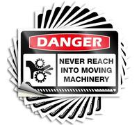 Adesivi per auto da uomo, con scritta in inglese "Danger Never Reach Into Moving Machinery", 10 pezzi, divertenti cartelli adesivi per auto (6 x 9 cm)