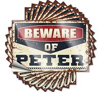 Adesivi per auto da uomo, con scritta in lingua inglese "Beware of Peter", 10 adesivi divertenti per bar, casa, bar, decalcomanie divertenti per auto (6 x 9 cm)